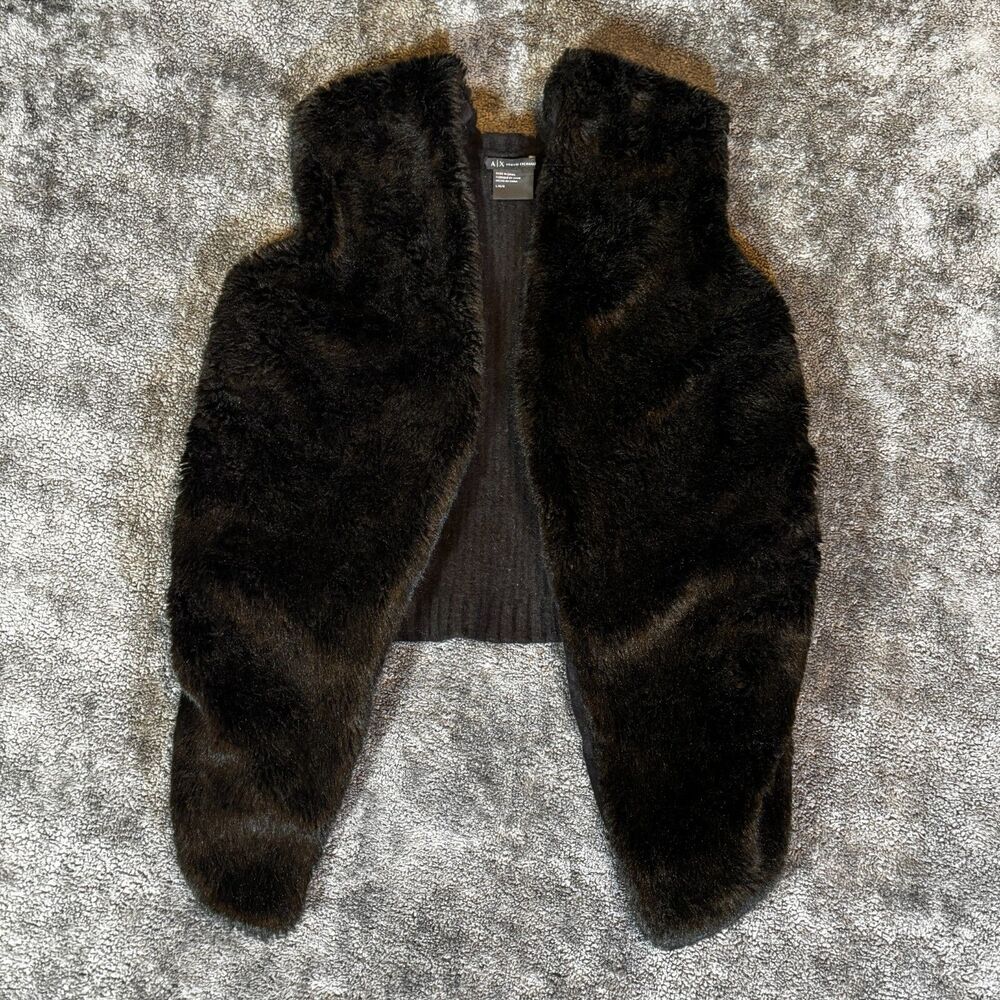 Armani Exchange Vest Women’s Black Faux Fur L Ribbed Knit Fashion Layer